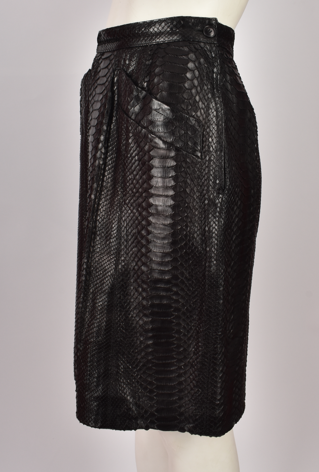 YVES SAINT LAURENT BLLACK PYTHON MIDI SKIRT