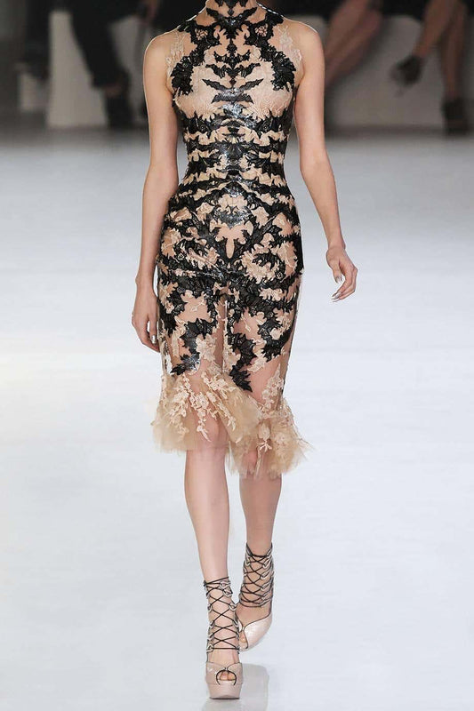 ALEXANDER MCQUEEN Runway 2012 Laser Cut Lace Dress XS/S