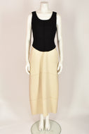 CHANEL Cream and black wool gown S