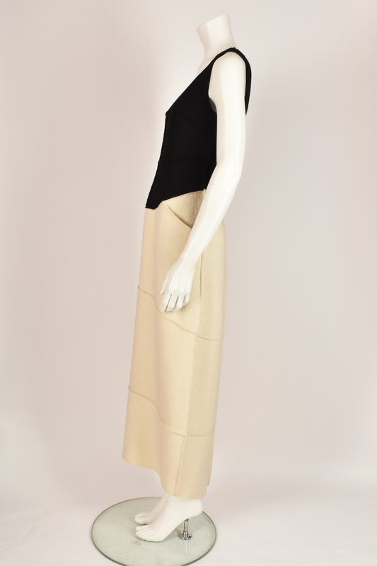 CHANEL Cream and black wool gown S