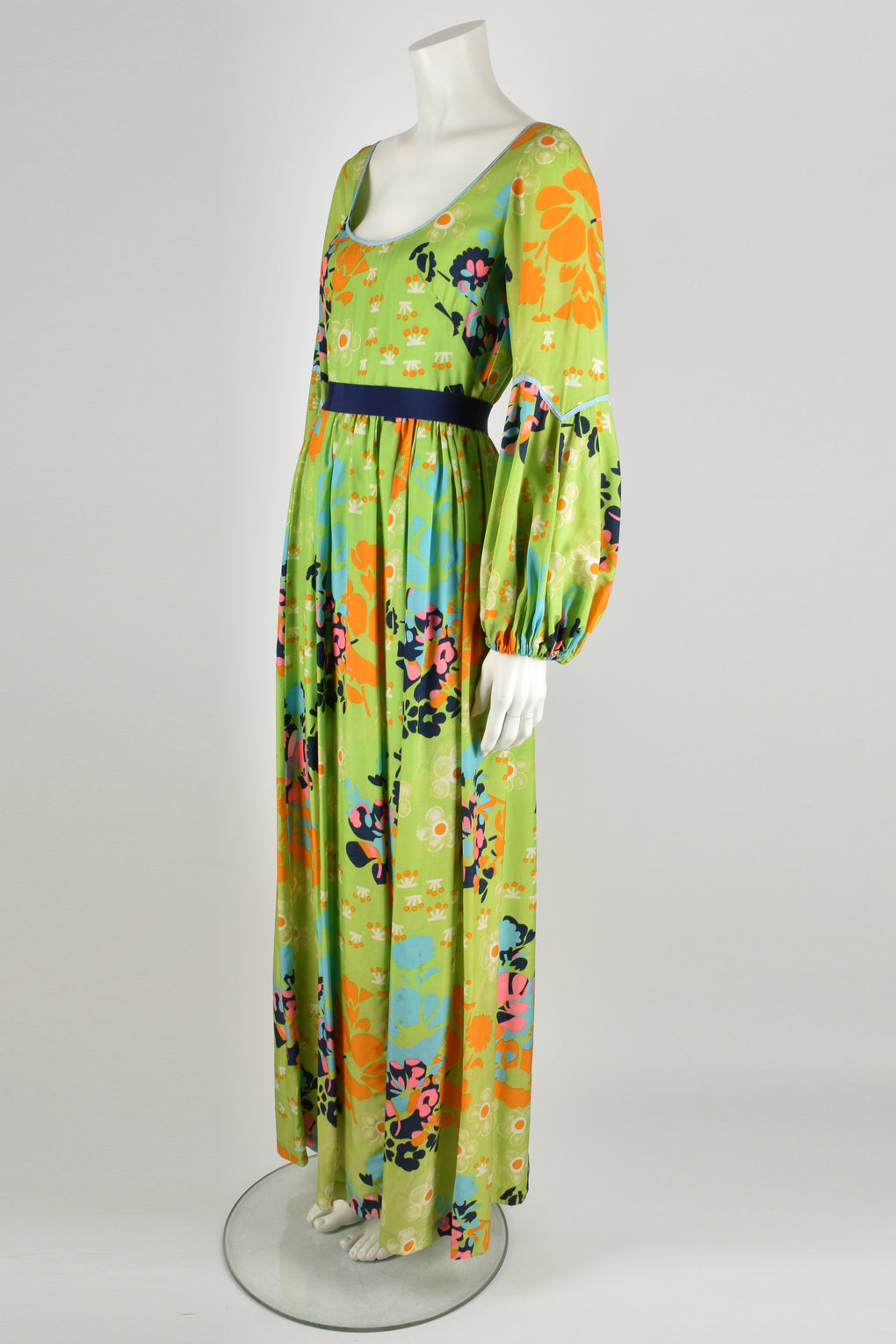 FRANK USHER 1970s green flower print dress M