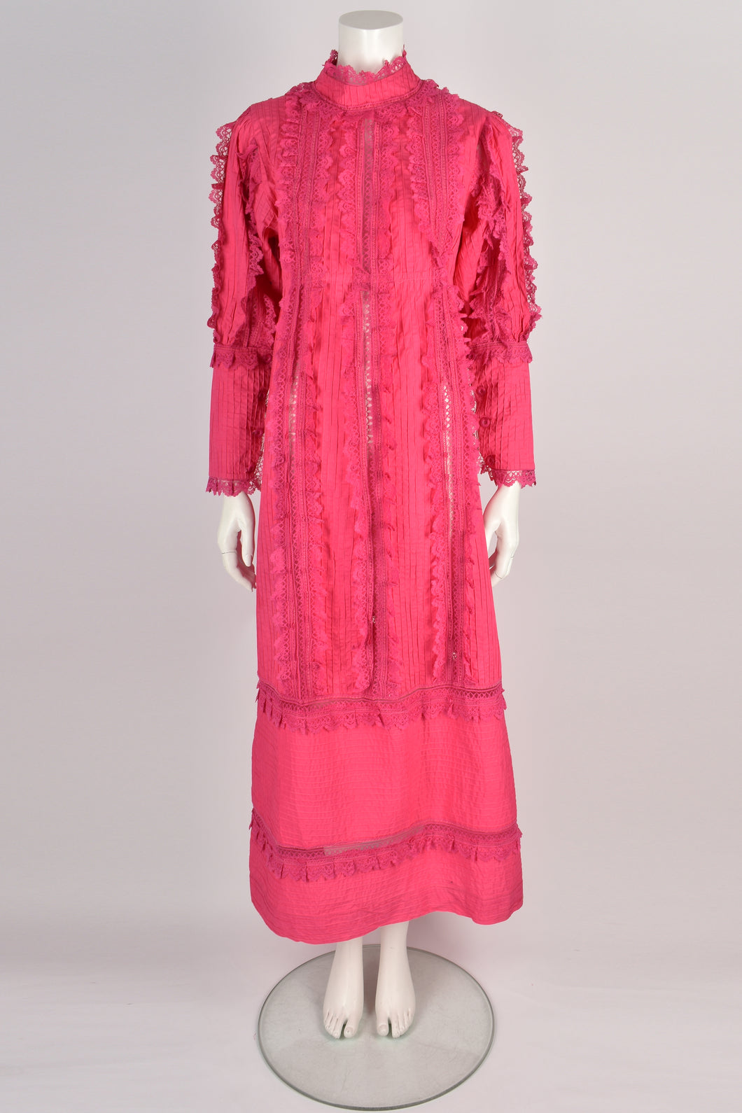 VINTAGE 70s bright pink Mexican dress L
