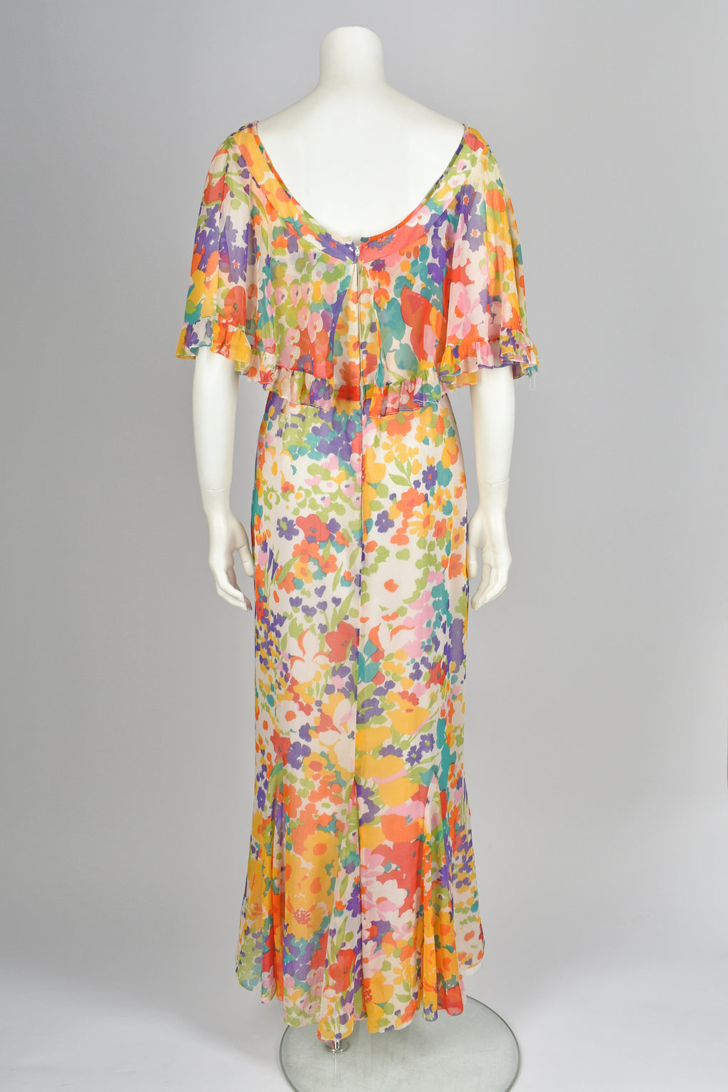 ROBERT DORLAND 70s floral dress / M-L