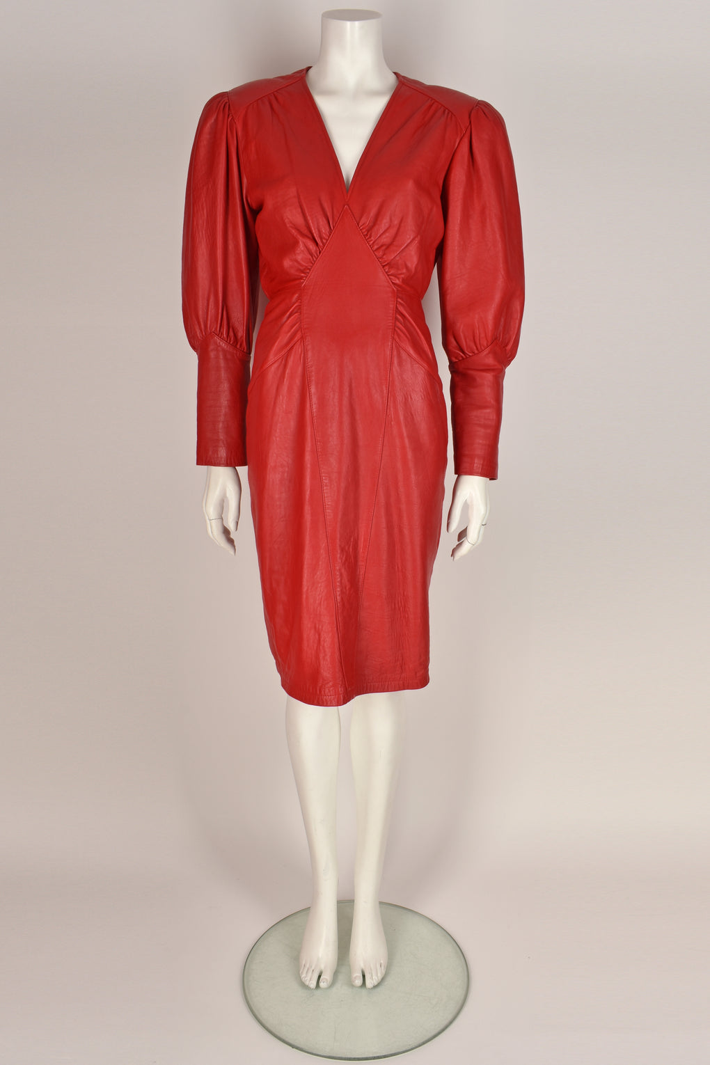 MICHAEL HOBAN 80s red leather dress S