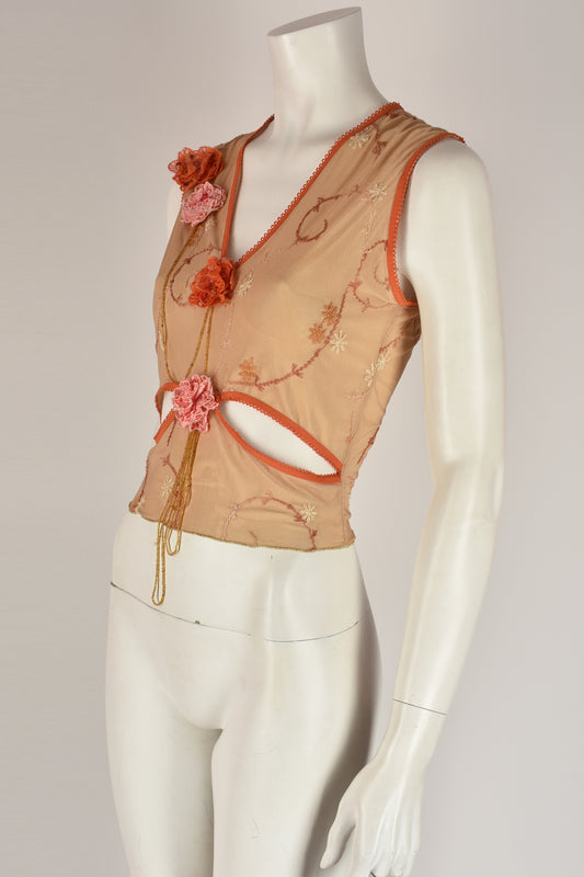 VOYAGE 90s nude embroidered vest top M