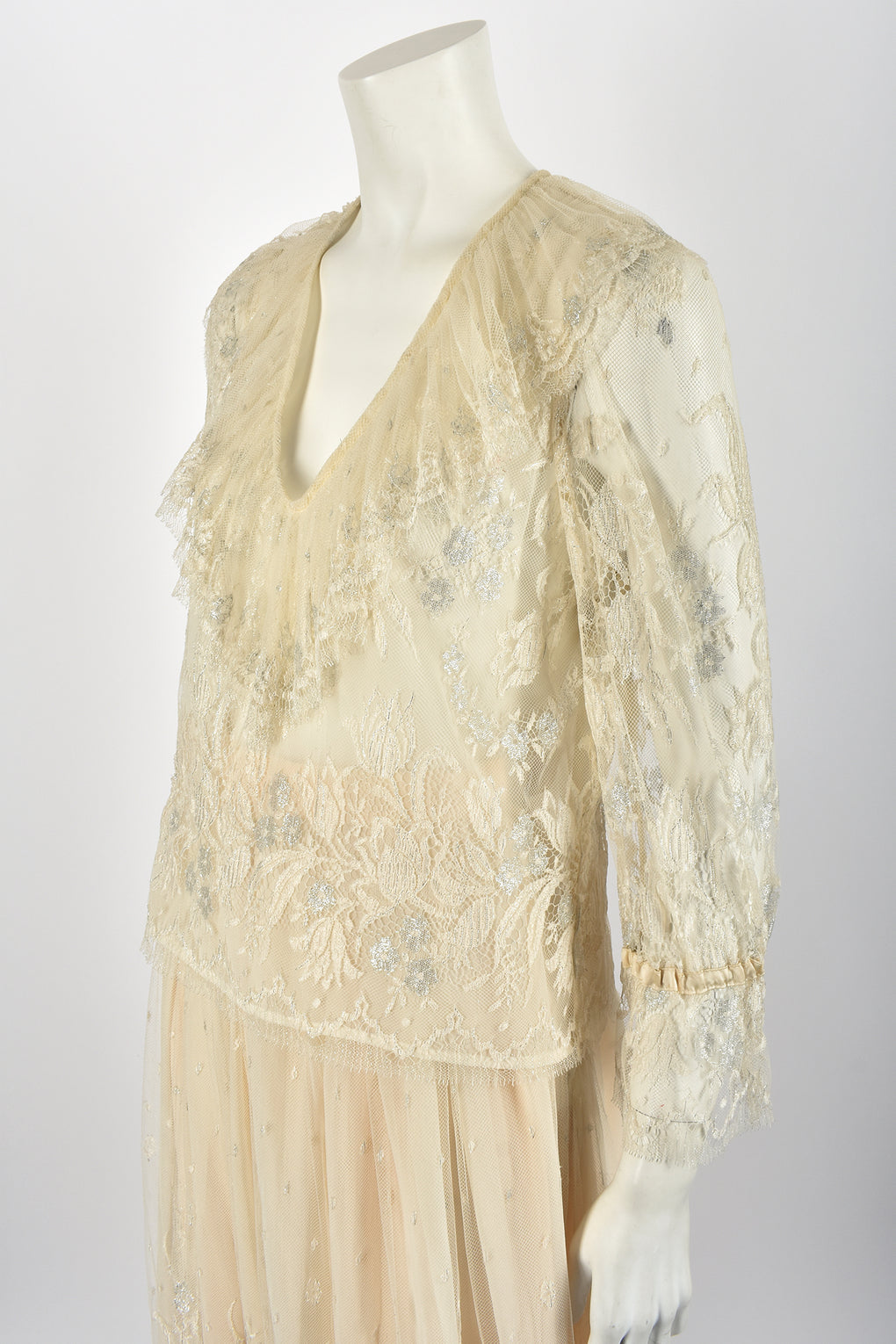 CAROLINE CHARLES lace blouse and skirt set / S-M