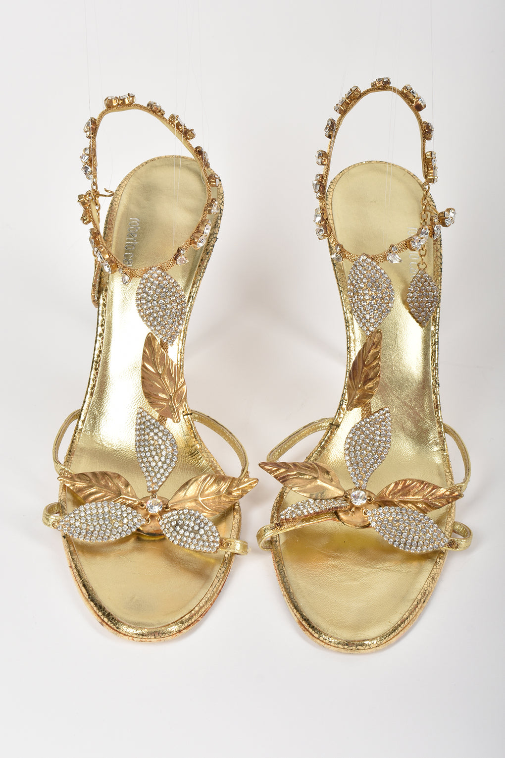 ROBERTO CAVALLI crystals gold leather shoes / 41