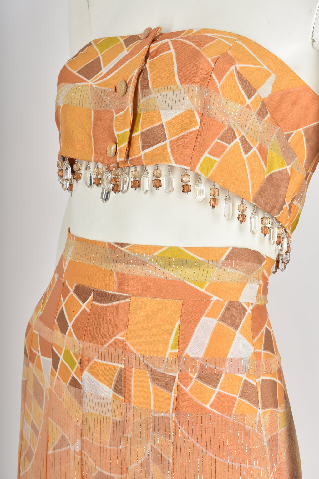 VINTAGE 60s abstract print skirt top set M