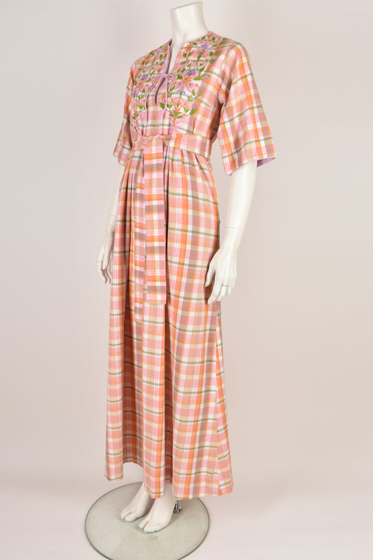 TREACY LOWE 1970s EMBROIDERED DRESS M
