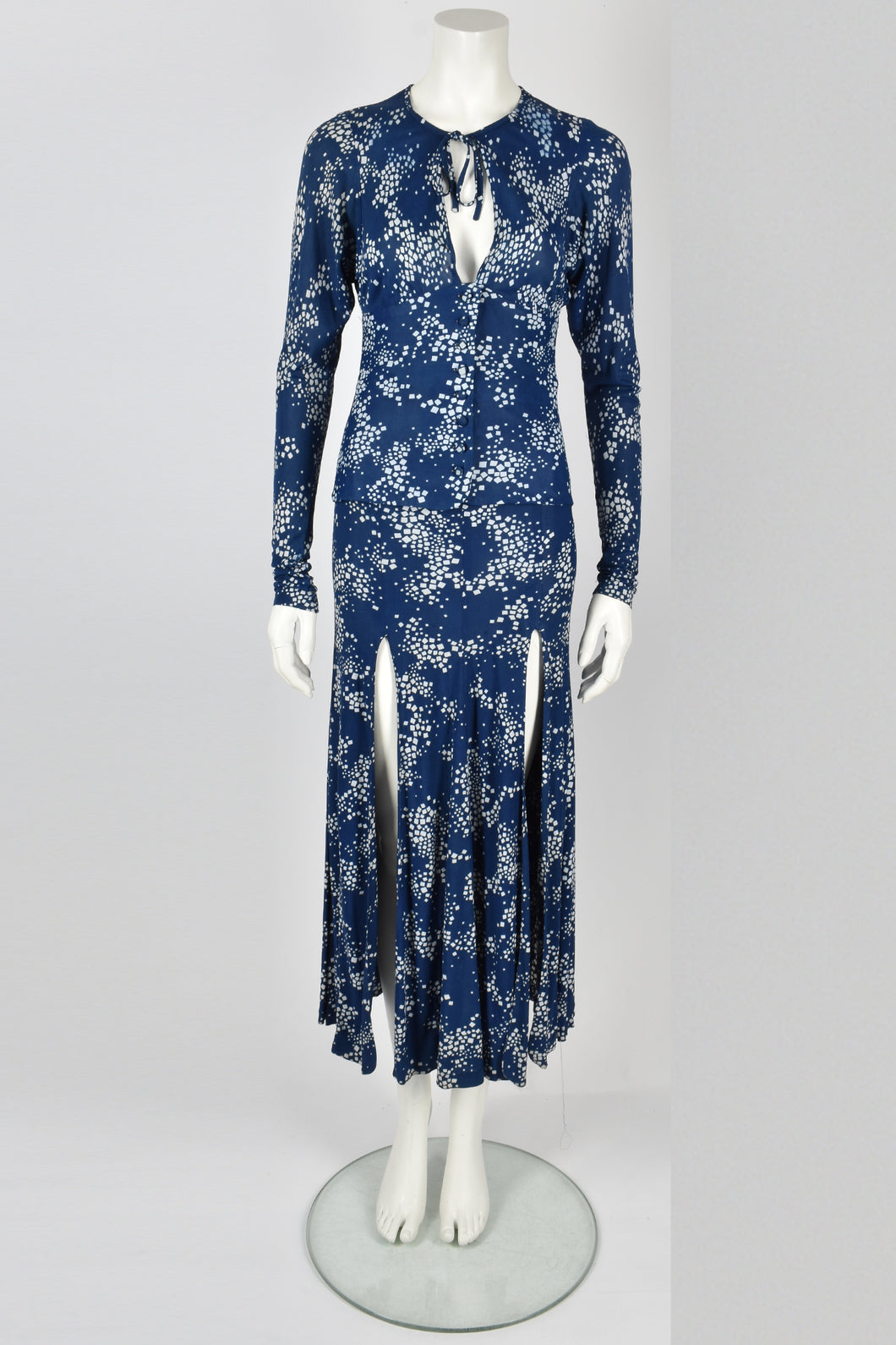 BIBA blue patterned top and skirt set