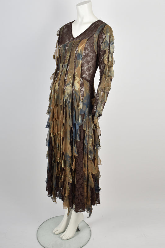 VINTAGE 1990s camouflage lace chiffon dress L-XL