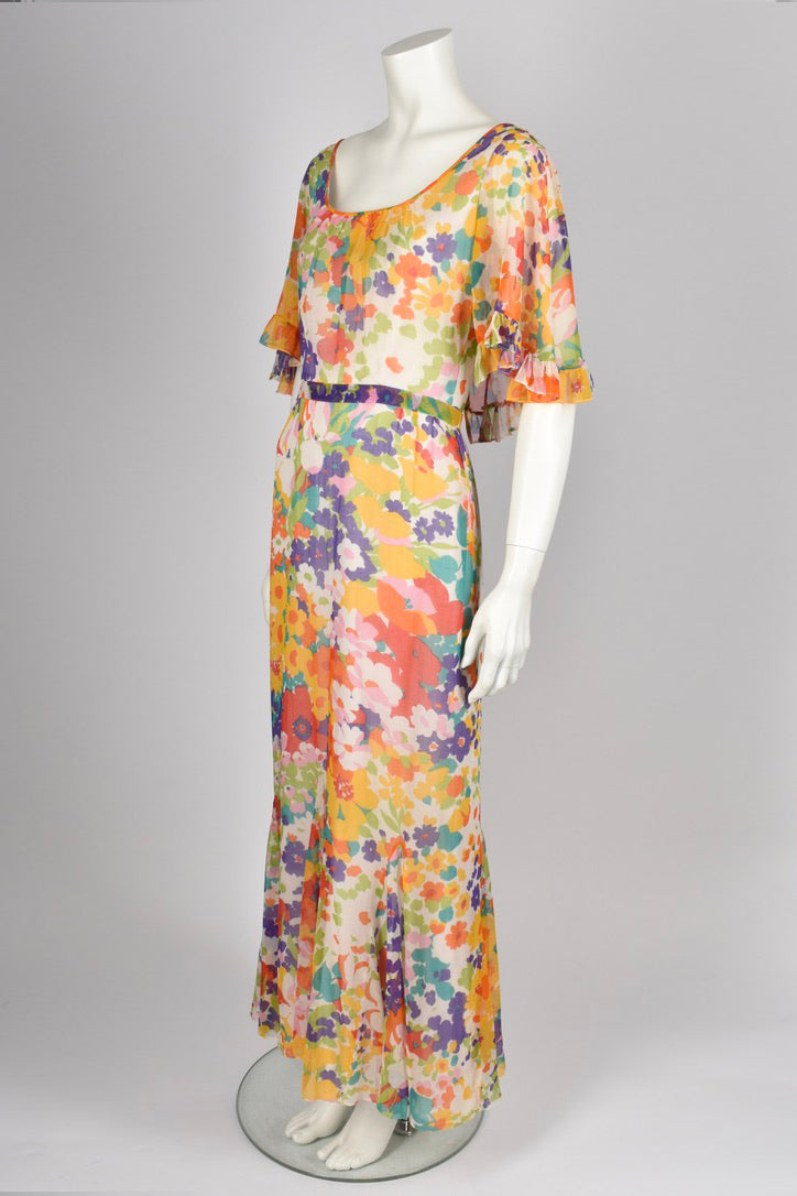 ROBERT DORLAND 70s floral dress / M-L