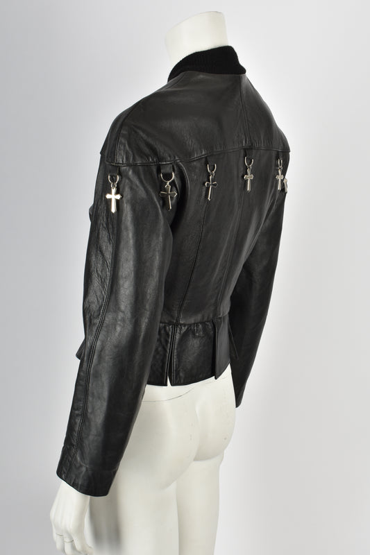 JOHN RICHMOND 90s cross detail leather jacket M