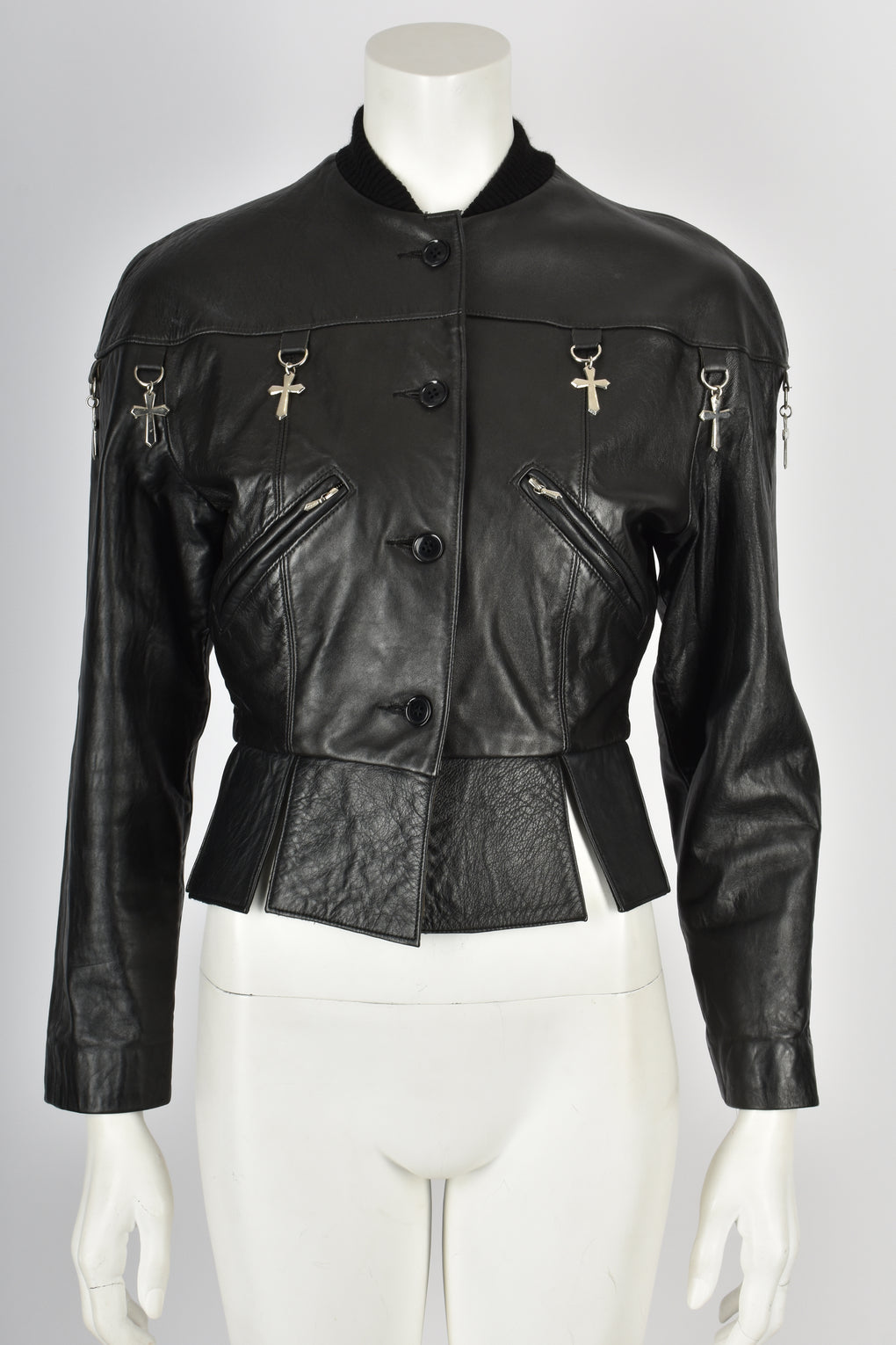 JOHN RICHMOND 90s cross detail leather jacket M