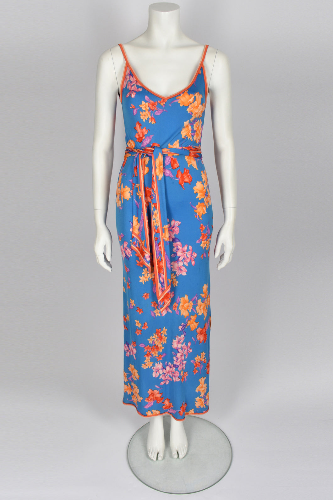 LEONARD 70's silk strappy floral print dress
