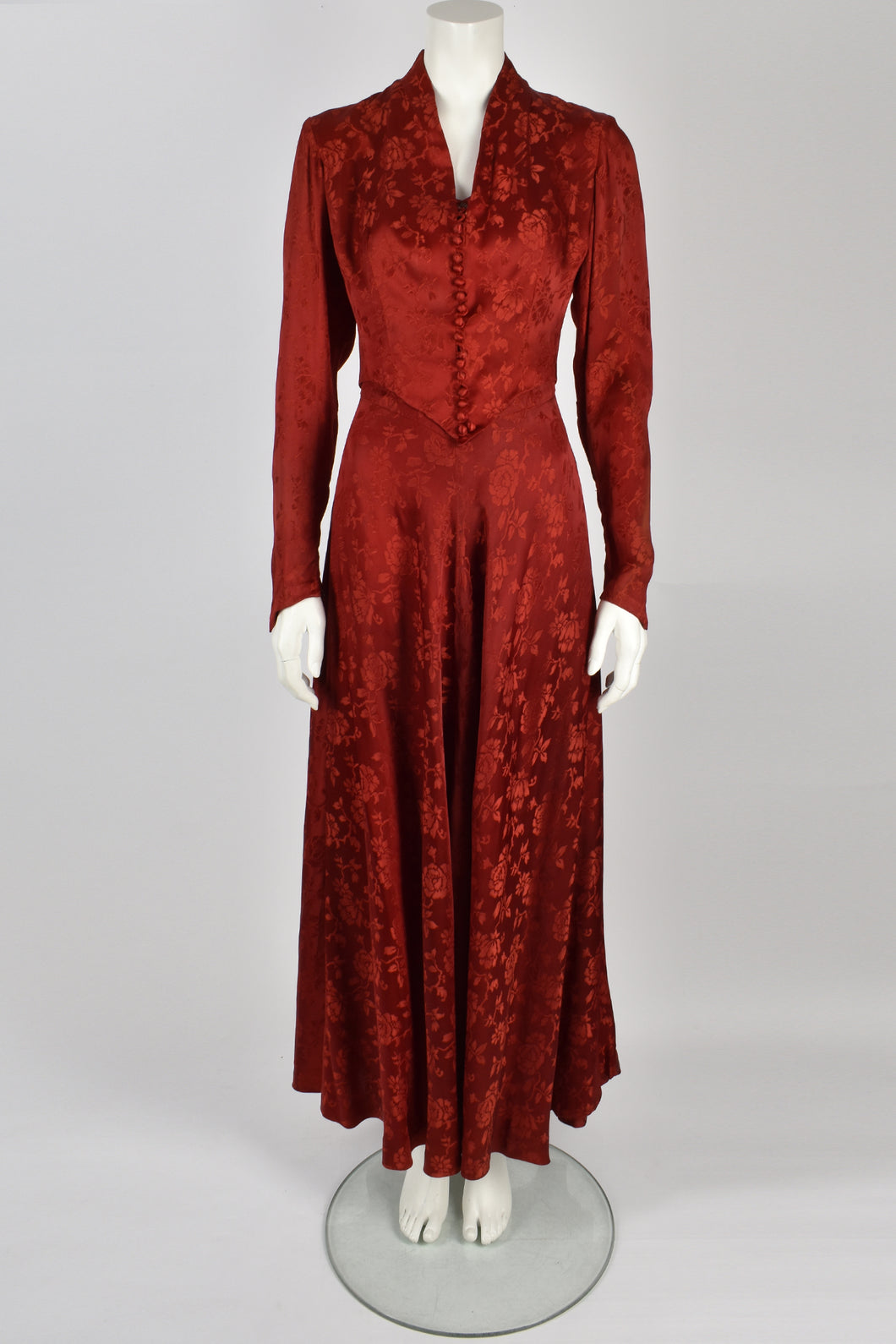 30's Red Jacquard floral dress with jacket
