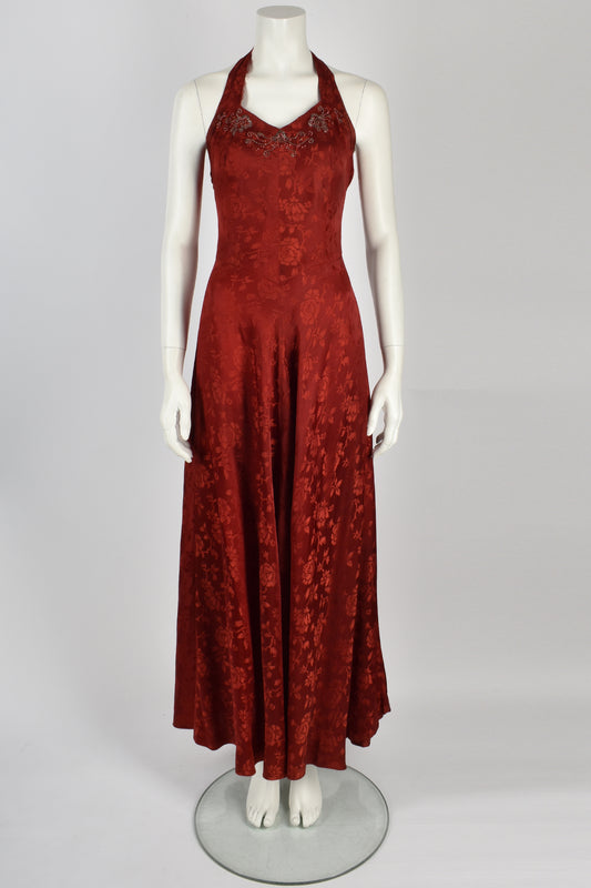 30's Red Jacquard floral dress with jacket