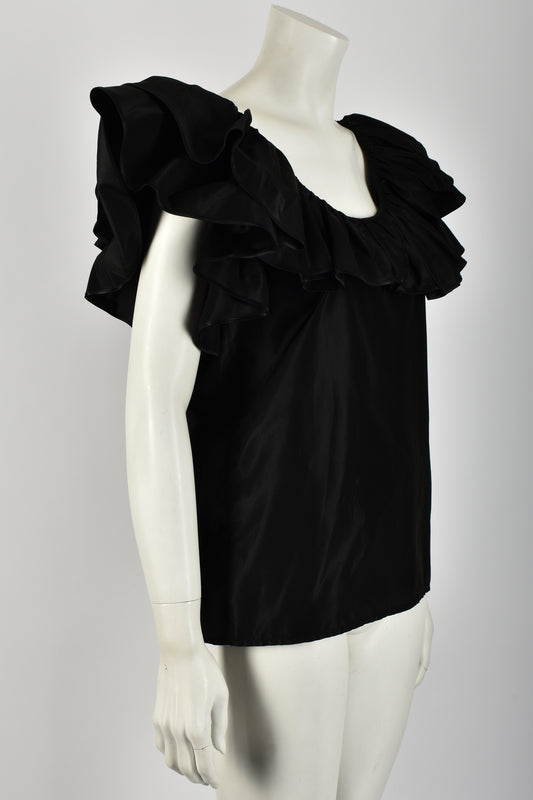 YVES SAINT LAURENT 70s silk frilled blouse M-L